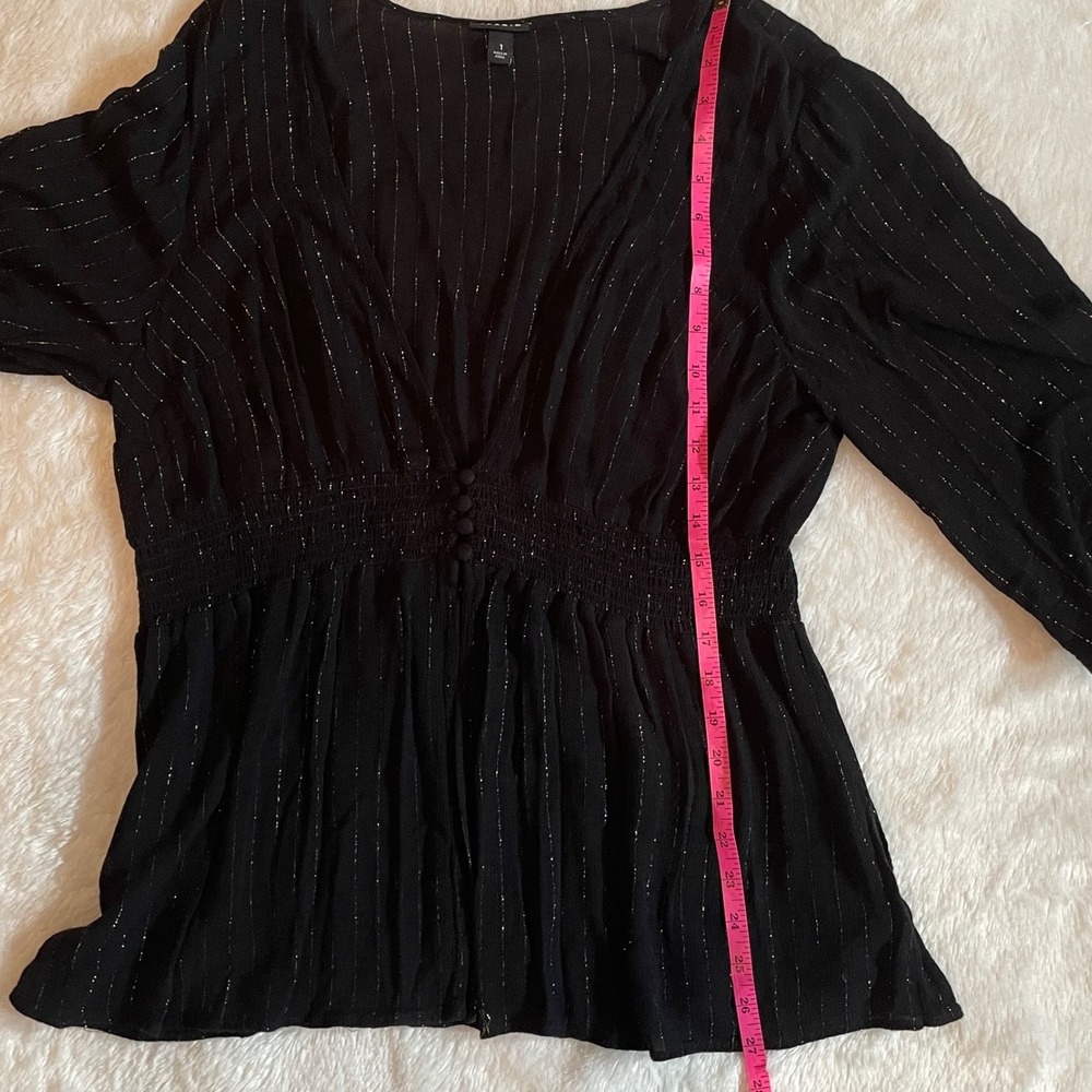Torrid Black Gold Metallic Pinstripe Smocked Empire Waist Babydoll Top Sz 1 Edgy - Picture 6 of 6
